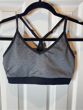 Avia Gray & Black Strappy V-Neck Sports Bra